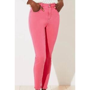 LOFT High Waist Skinny Jeans bright Pink Frayed Hem Ankle Denim Size 10 / 30